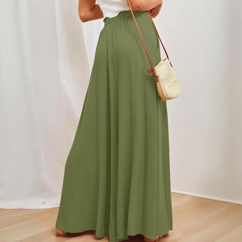Olivenorma - Pantaloni palazzo casual larghi a vita alta in tinta unita con tasche da donna - image 13