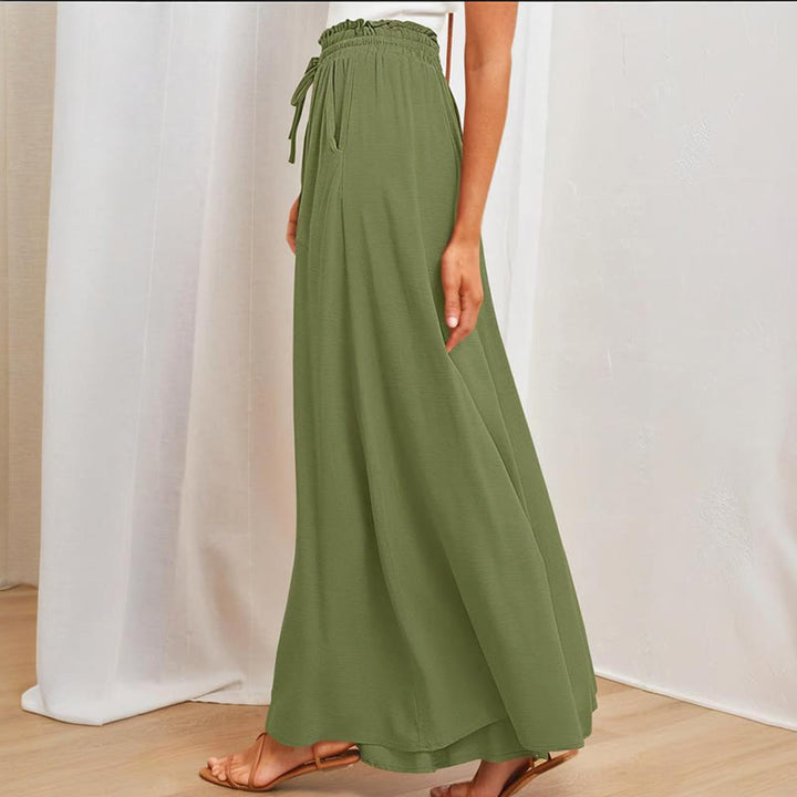 Olivenorma - Pantaloni palazzo casual larghi a vita alta in tinta unita con tasche da donna - image 11
