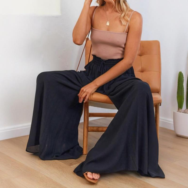 Olivenorma - Pantaloni palazzo casual larghi a vita alta in tinta unita con tasche da donna - image 17