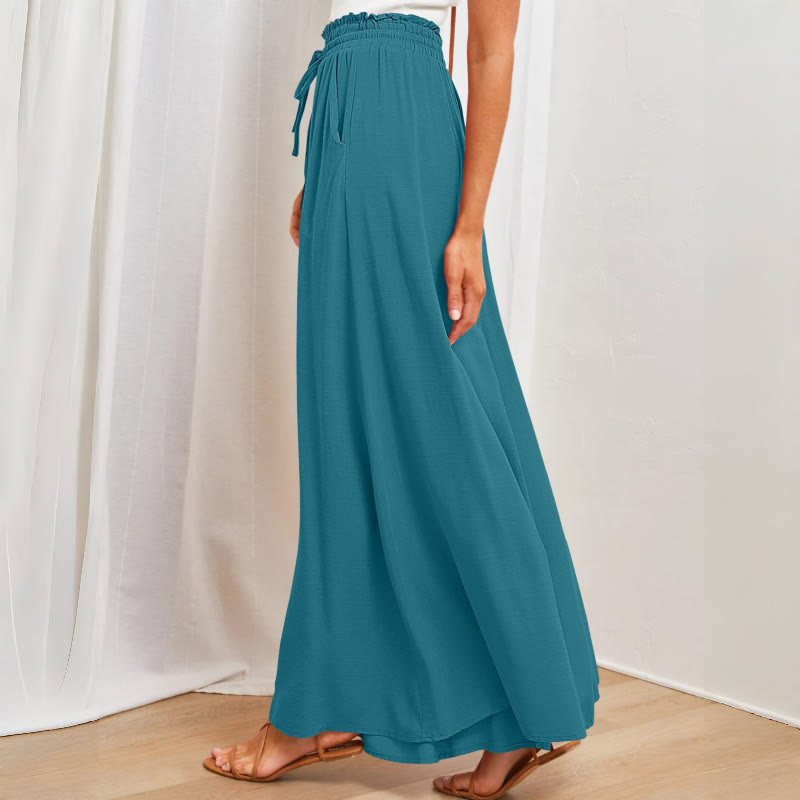 Olivenorma - Pantaloni palazzo casual larghi a vita alta in tinta unita con tasche da donna - image 2