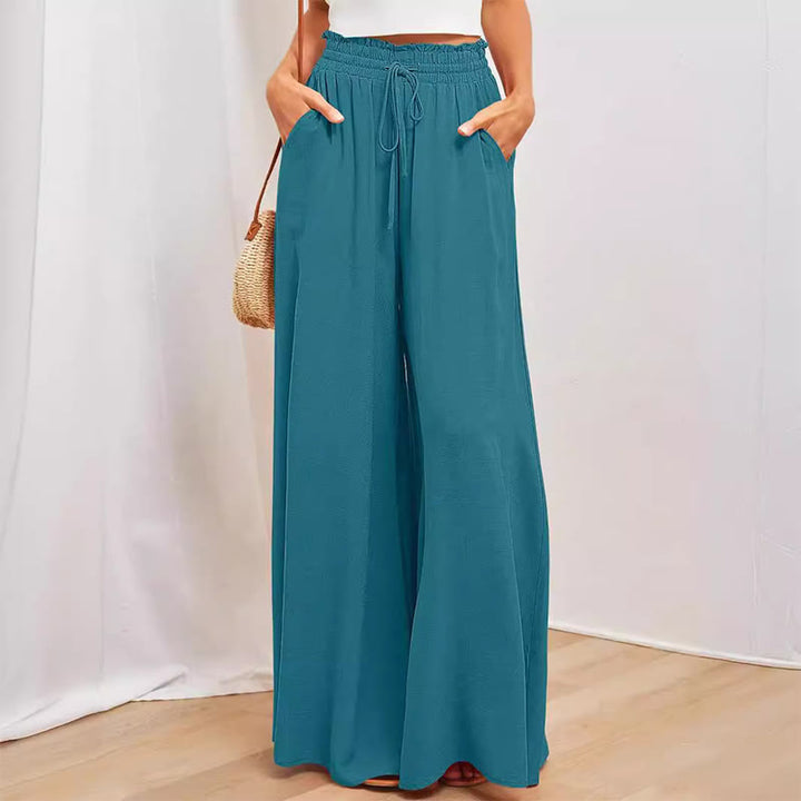 Olivenorma - Pantaloni palazzo casual larghi a vita alta in tinta unita con tasche da donna - Verde acqua - XXL - image 1