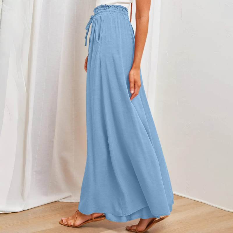 Olivenorma - Pantaloni palazzo casual larghi a vita alta in tinta unita con tasche da donna - image 7