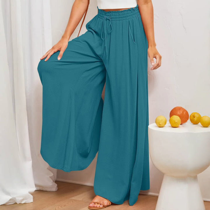 Olivenorma - Pantaloni palazzo casual larghi a vita alta in tinta unita con tasche da donna - image 2