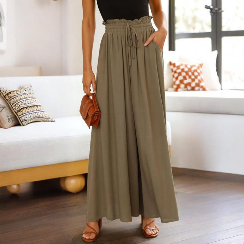 Olivenorma - Pantaloni palazzo casual larghi a vita alta in tinta unita con tasche da donna - Grigio scuro - XXL - image 22