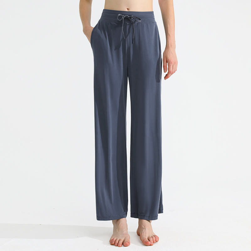 Olivenorma - Pantaloni da yoga da donna con coulisse e drappeggio in tinta unita