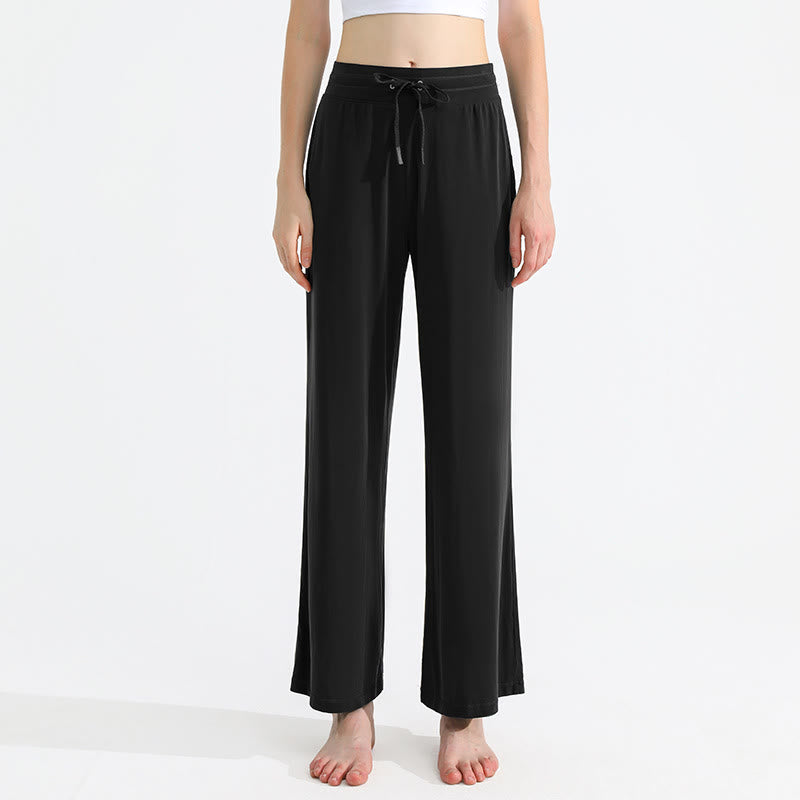 Olivenorma - Pantaloni da yoga da donna con coulisse e drappeggio in tinta unita