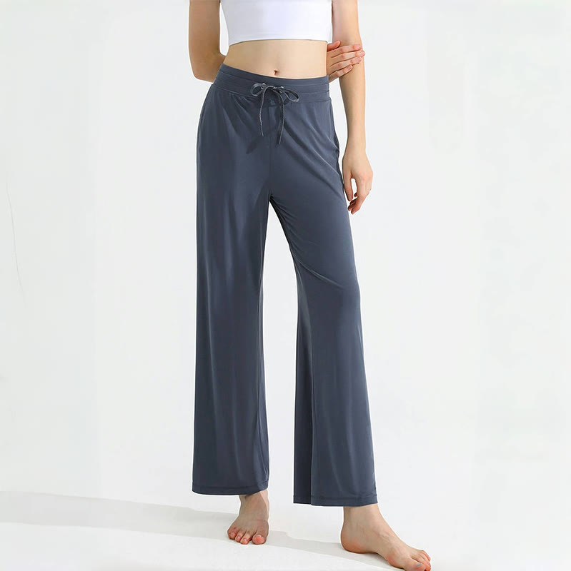 Olivenorma - Pantaloni da yoga da donna con coulisse e drappeggio in tinta unita