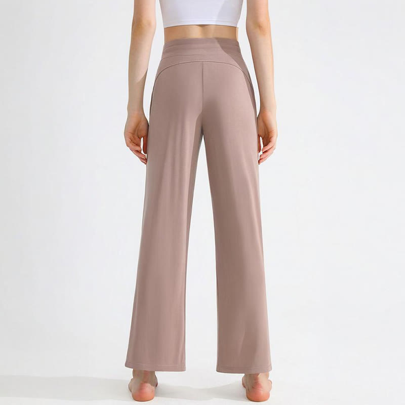 Olivenorma - Pantaloni da yoga da donna con coulisse e drappeggio in tinta unita