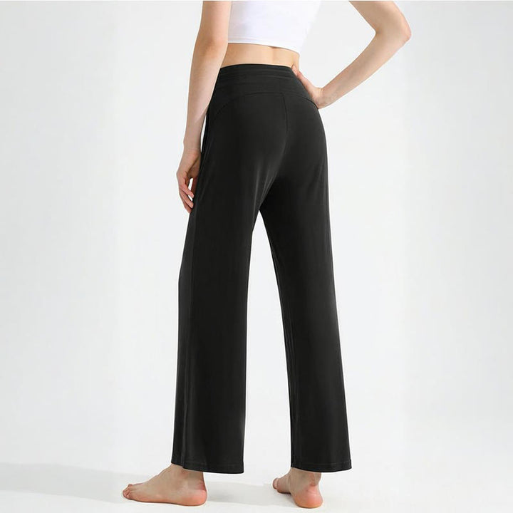 Olivenorma - Pantaloni da yoga da donna con coulisse e drappeggio in tinta unita