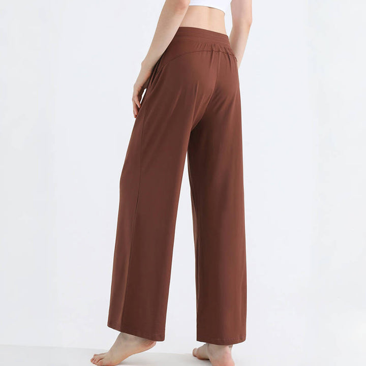 Olivenorma Pantaloni da donna larghi, casual e tinta unita, in tessuto spazzolato