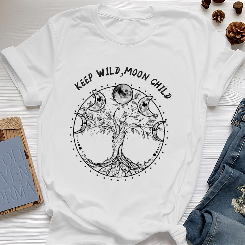 Magliette Olivenorma "KEEP WILD, MOON CHILD" con fasi lunari dell'Albero della Vita - Bianco - 2XL - image 0