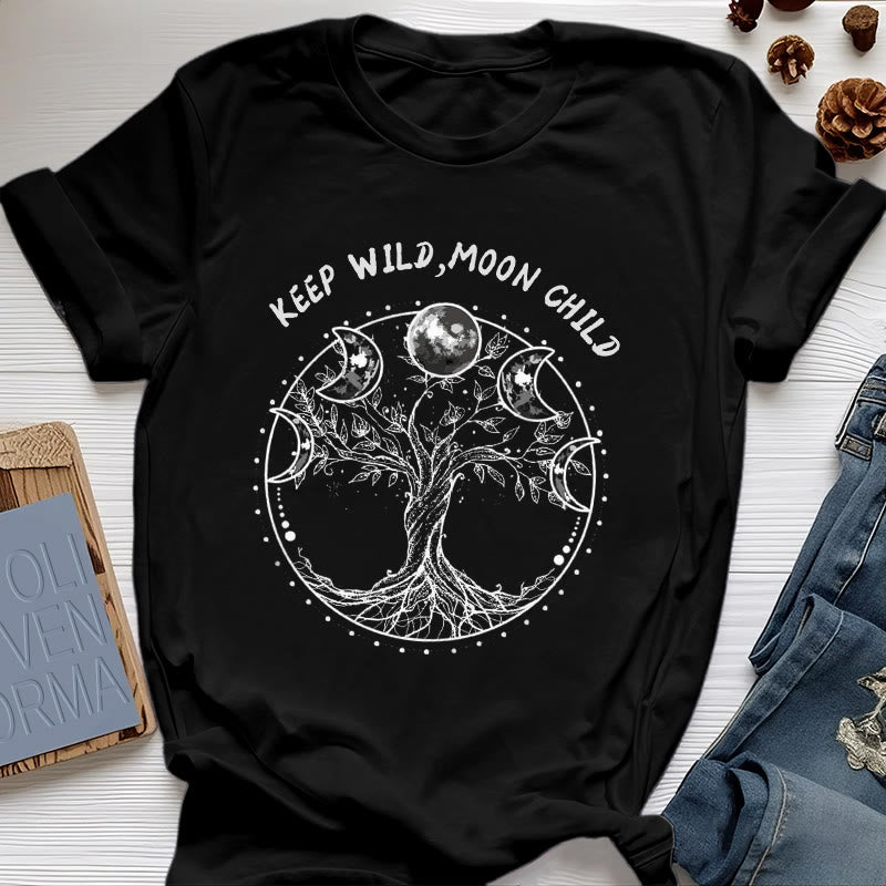 Magliette Olivenorma "KEEP WILD, MOON CHILD" con fasi lunari dell'Albero della Vita - Nero - 2XL - image 6