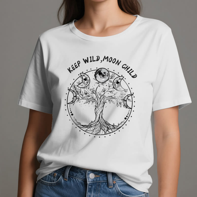 Magliette Olivenorma "KEEP WILD, MOON CHILD" con fasi lunari dell'Albero della Vita - image 1