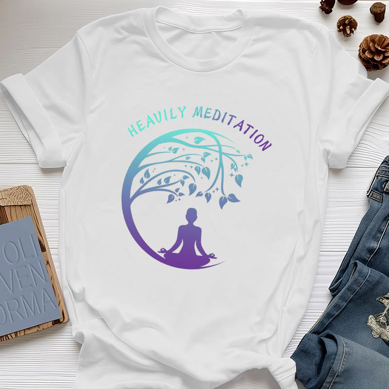 Maglietta yoga "HEAVILY MEDITATION" Olivenorma con l'Albero della Vita  - Bianco - 2XL - image 1