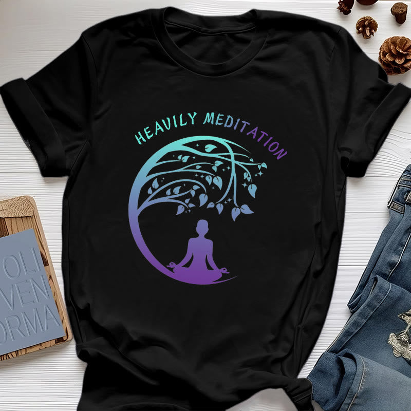 Maglietta yoga "HEAVILY MEDITATION" Olivenorma con l'Albero della Vita  - Nero - 2XL - image 6
