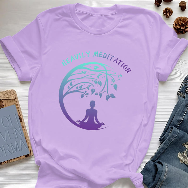 Maglietta yoga "HEAVILY MEDITATION" Olivenorma con l'Albero della Vita  - Viola - 2XL - image 16