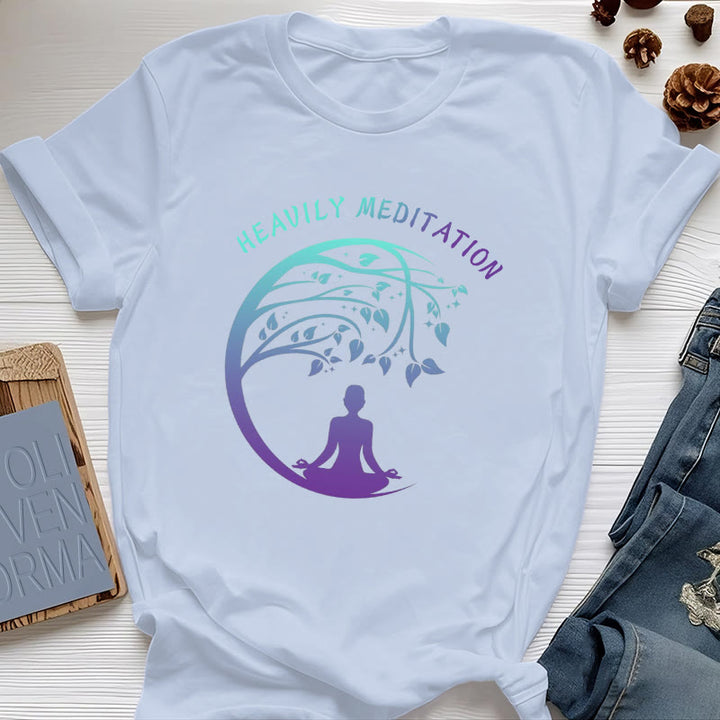 Maglietta yoga "HEAVILY MEDITATION" Olivenorma con l'Albero della Vita  - Blu - 2XL - image 12