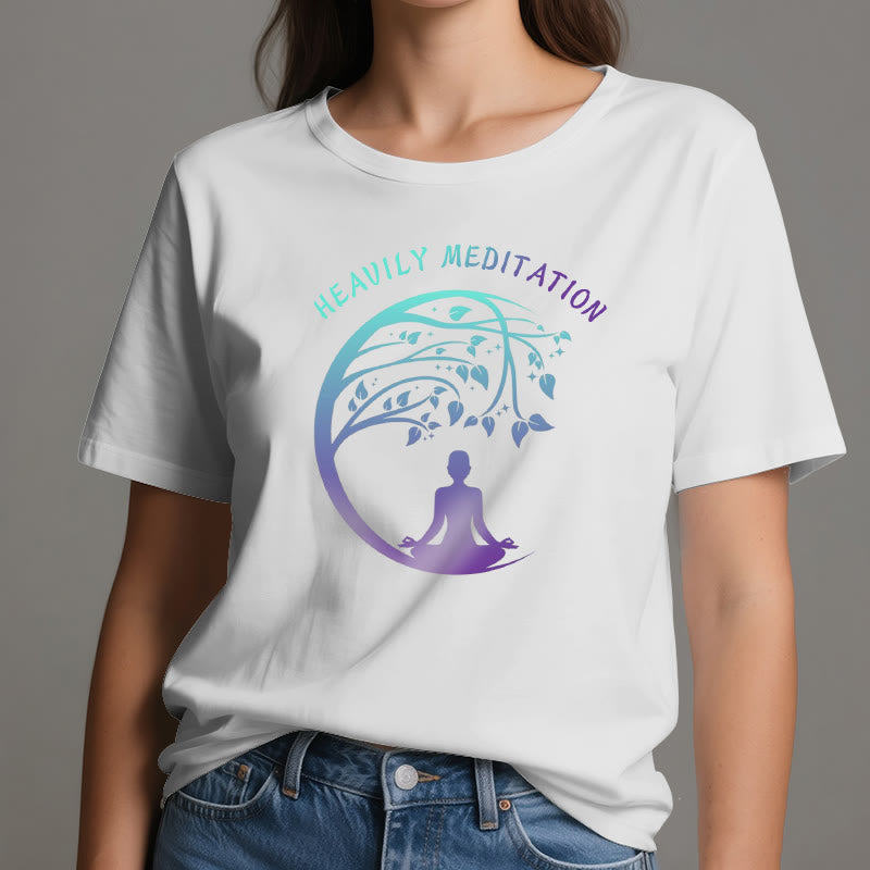 Maglietta yoga "HEAVILY MEDITATION" Olivenorma con l'Albero della Vita  - image 1