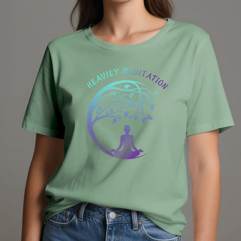 Maglietta yoga "HEAVILY MEDITATION" Olivenorma con l'Albero della Vita  - image 19