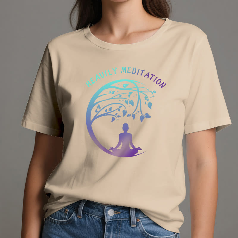 Maglietta yoga "HEAVILY MEDITATION" Olivenorma con l'Albero della Vita  - image 11