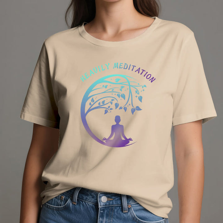 Maglietta yoga "HEAVILY MEDITATION" Olivenorma con l'Albero della Vita  - image 11