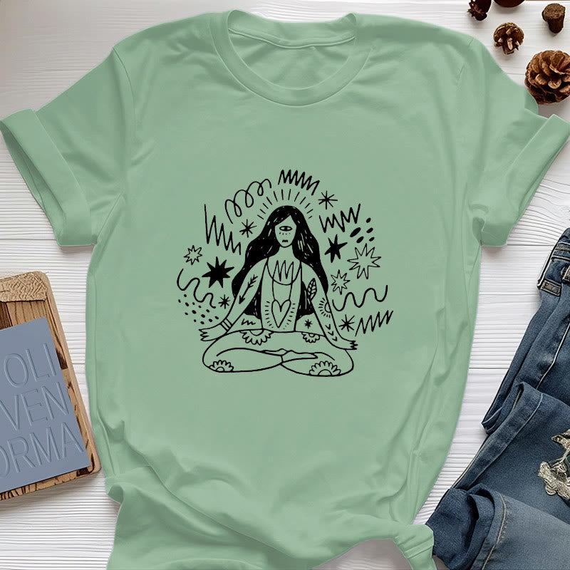 Maglietta Olivenorma con disegno graffiti e yoga girl - Verde chiaro - 2XL - image 16
