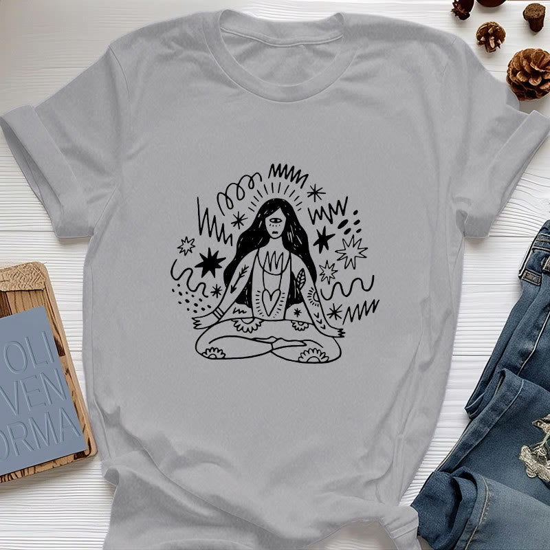 Maglietta Olivenorma con disegno graffiti e yoga girl - Grigio - 2XL - image 8