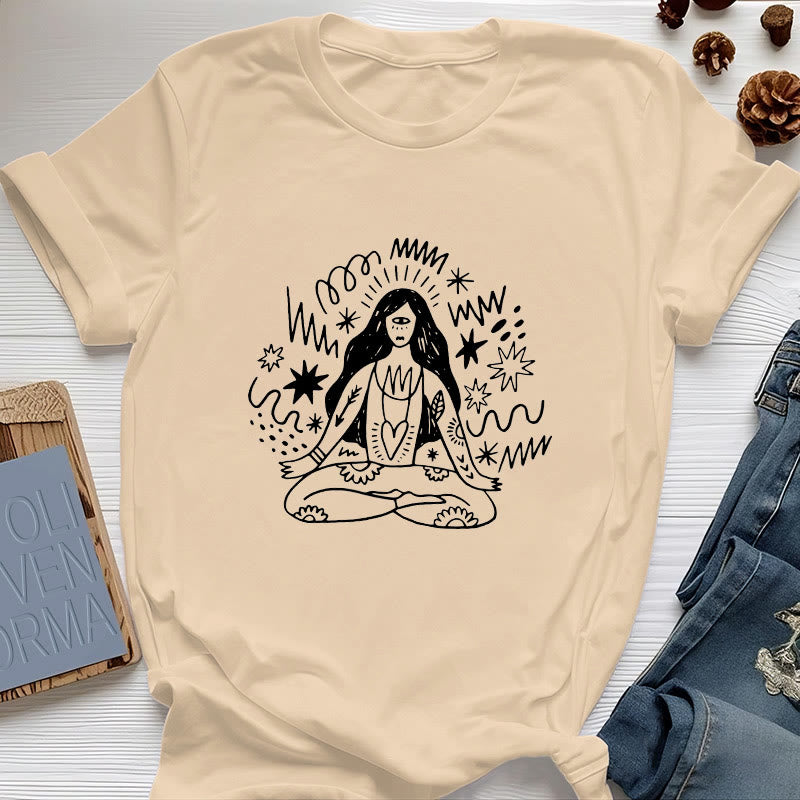 Maglietta Olivenorma con disegno graffiti e yoga girl - Giallo - 2XL - image 0