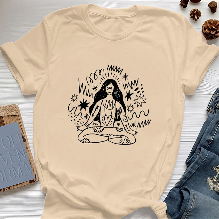 Maglietta Olivenorma con disegno graffiti e yoga girl - Giallo - 2XL - image 0