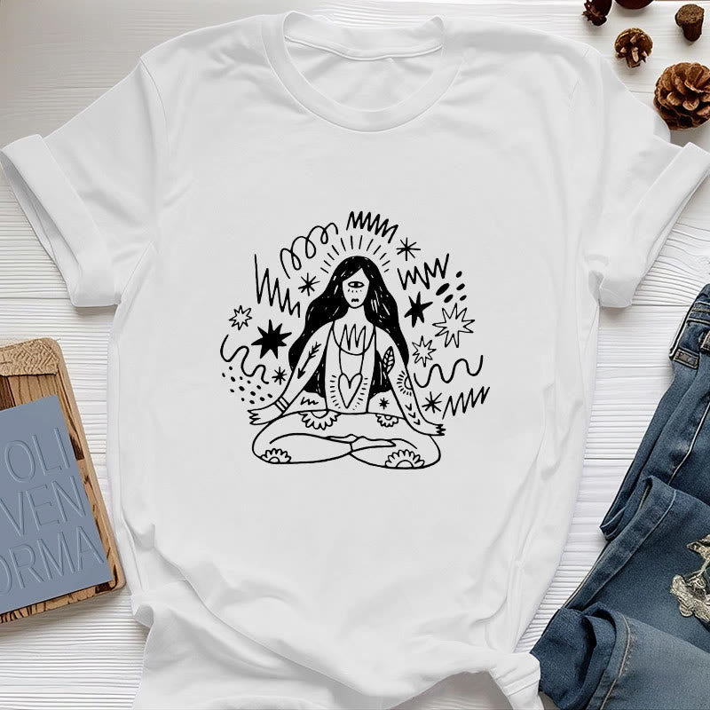 Maglietta Olivenorma con disegno graffiti e yoga girl - Bianco - 2XL - image 4