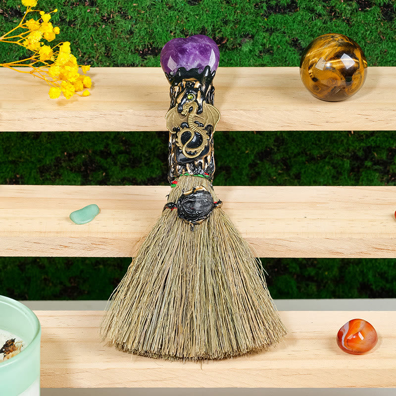 Scopa di cristallo a forma di cuore Olivenorma per la purificazione delle streghe, decorazione Wiccan - Ametista - image 11