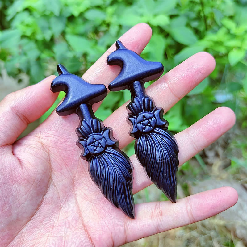 Decorazione con pietra preziosa della scopa delle streghe della Triplice Dea in ossidiana Olivenorma - image 2