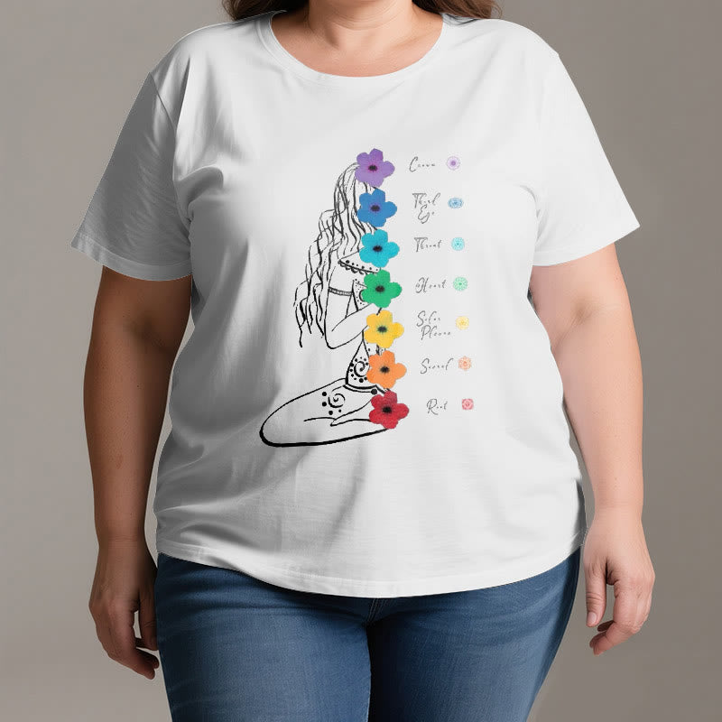 Maglietta Olivenorma Meditation Girl con fiori dei 7 chakra - image 2