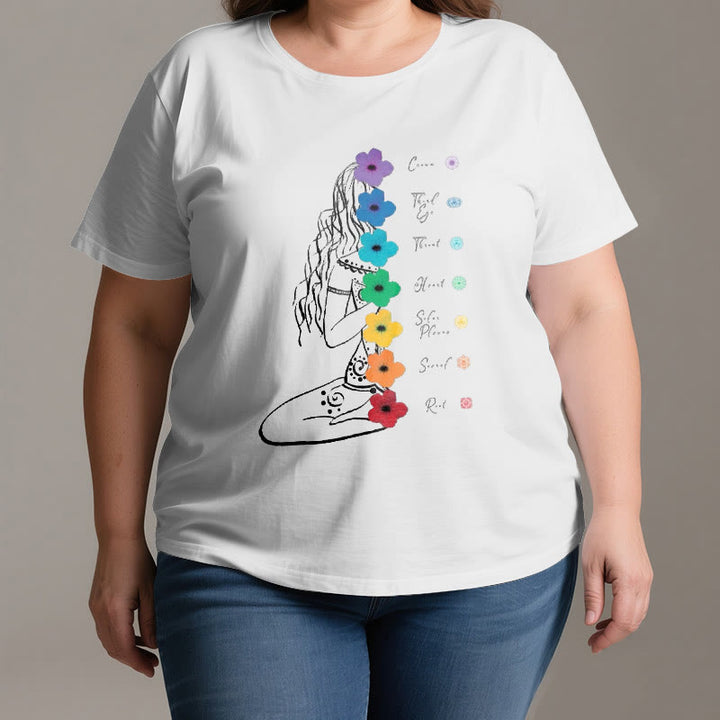 Maglietta Olivenorma Meditation Girl con fiori dei 7 chakra - image 2