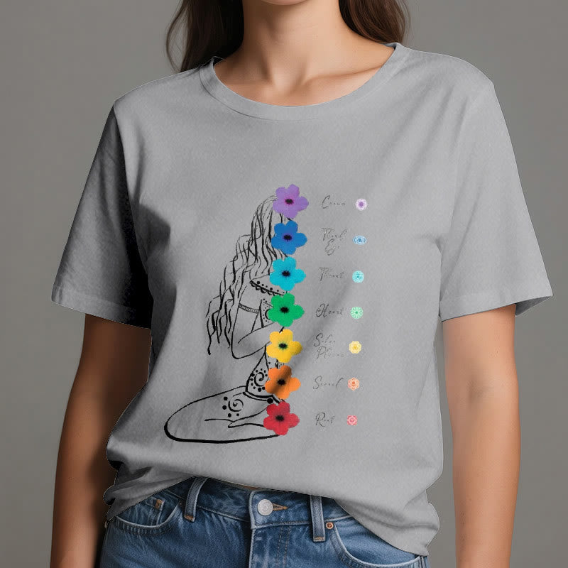 Maglietta Olivenorma Meditation Girl con fiori dei 7 chakra - image 8