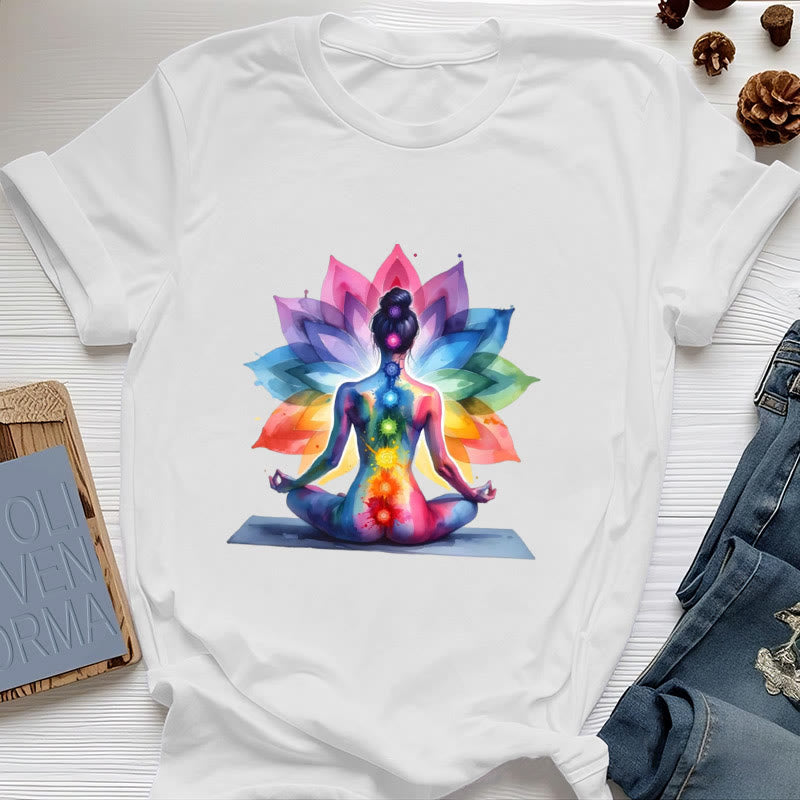 T-shirt Olivenorma 7 Chakra Meditazione Loto - Bianco - 2XL - image 0