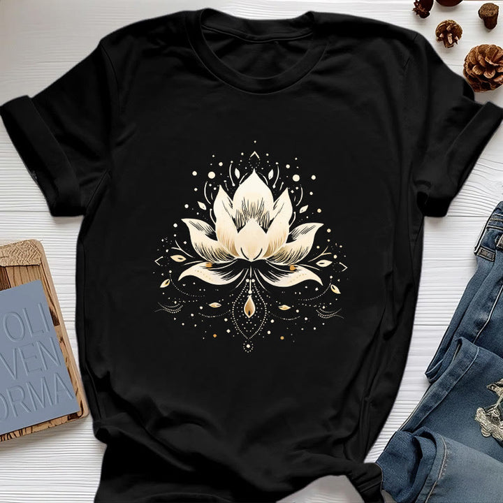 Maglietta in puro cotone Olivenorma Blossoming Lotus - Nero - 2XL - image 1