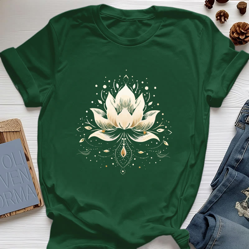 Maglietta in puro cotone Olivenorma Blossoming Lotus - Verde scuro - 2XL - image 19