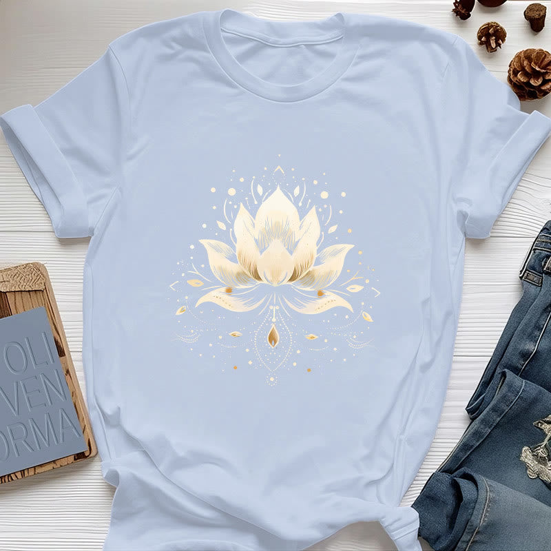 Maglietta in puro cotone Olivenorma Blossoming Lotus - Blu - 2XL - image 11