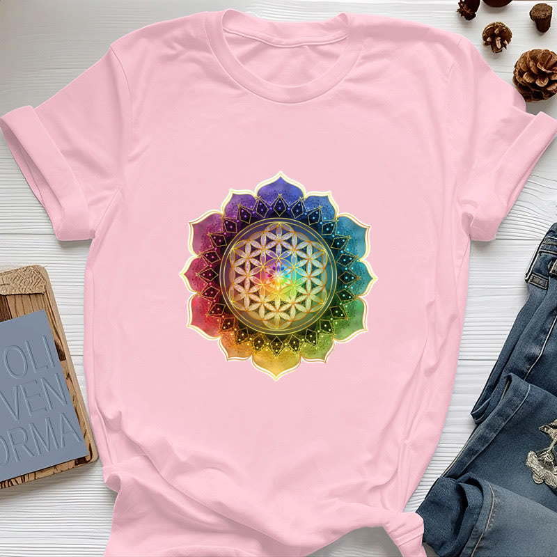 Olivenorma 7 Chakra Medala Maglietta in cotone con fiore della vita - Rosa - 2XL - image 13