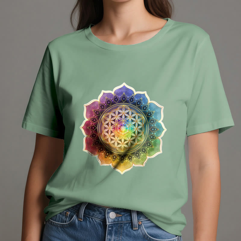 Olivenorma 7 Chakra Medala Maglietta in cotone con fiore della vita - image 18