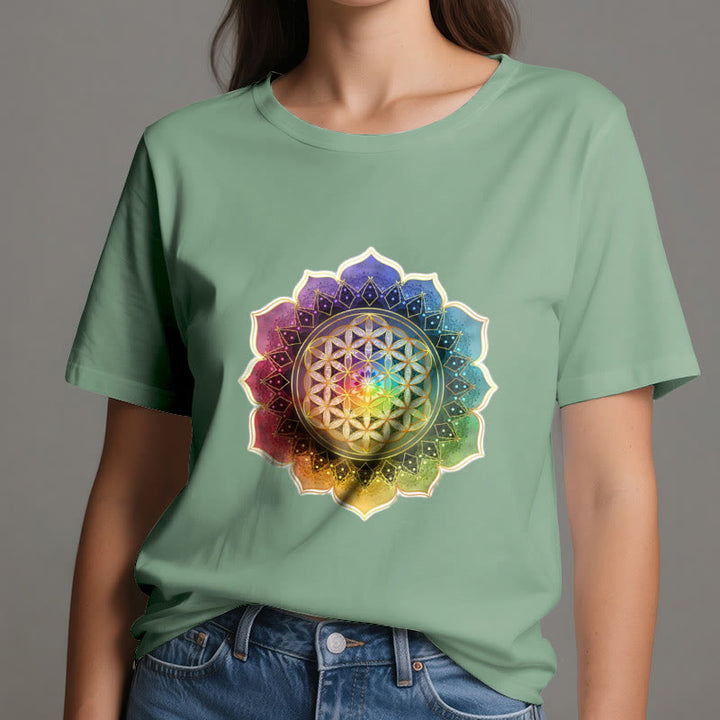 Olivenorma 7 Chakra Medala Maglietta in cotone con fiore della vita - image 18