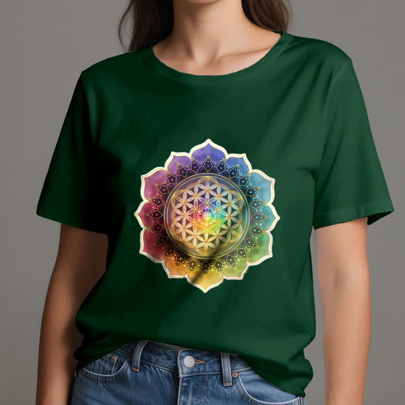 Olivenorma 7 Chakra Medala Maglietta in cotone con fiore della vita - image 20