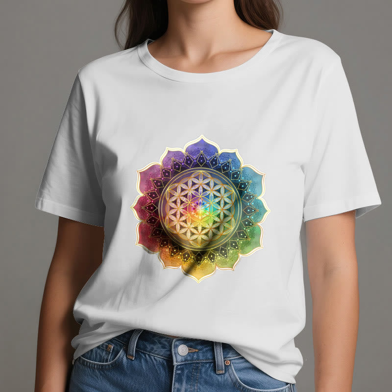 Olivenorma 7 Chakra Medala Maglietta in cotone con fiore della vita - image 1