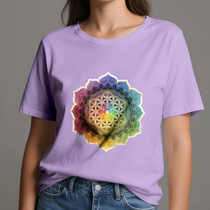 Olivenorma 7 Chakra Medala Maglietta in cotone con fiore della vita - image 17