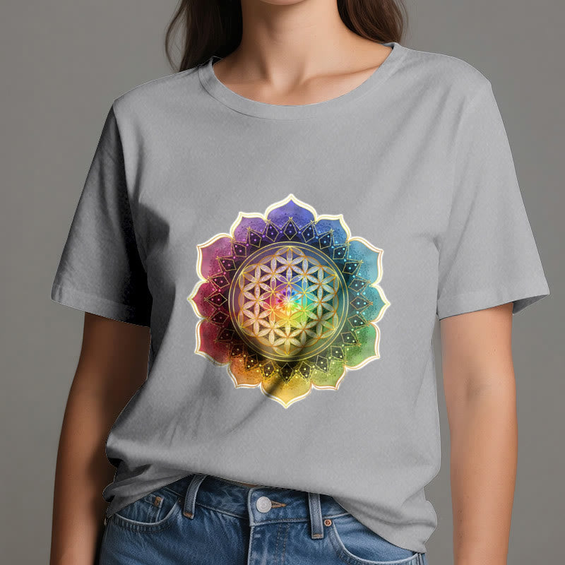 Olivenorma 7 Chakra Medala Maglietta in cotone con fiore della vita - image 9