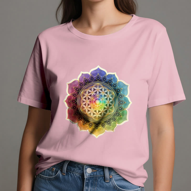Olivenorma 7 Chakra Medala Maglietta in cotone con fiore della vita - image 14