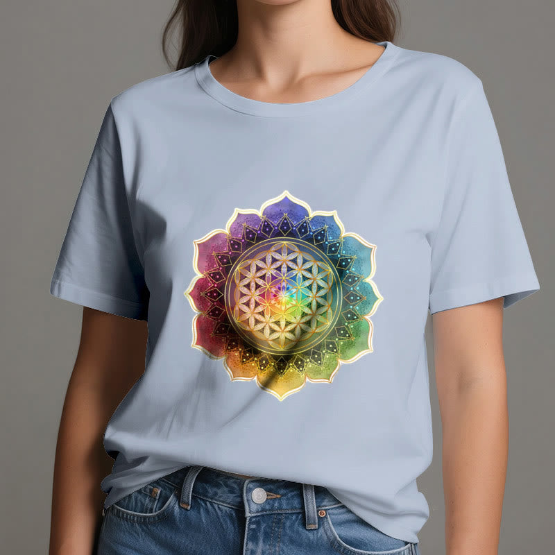 Olivenorma 7 Chakra Medala Maglietta in cotone con fiore della vita - image 13