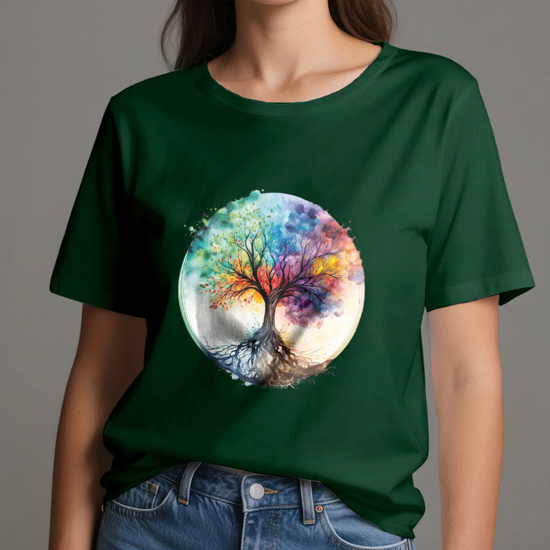Maglietta spirituale in cotone con l'albero della vita arcobaleno Olivenorma - image 20