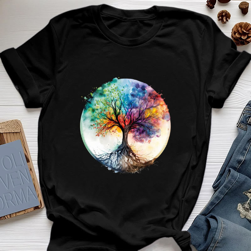 Maglietta spirituale in cotone con l'albero della vita arcobaleno Olivenorma - Nero - 2XL - image 6